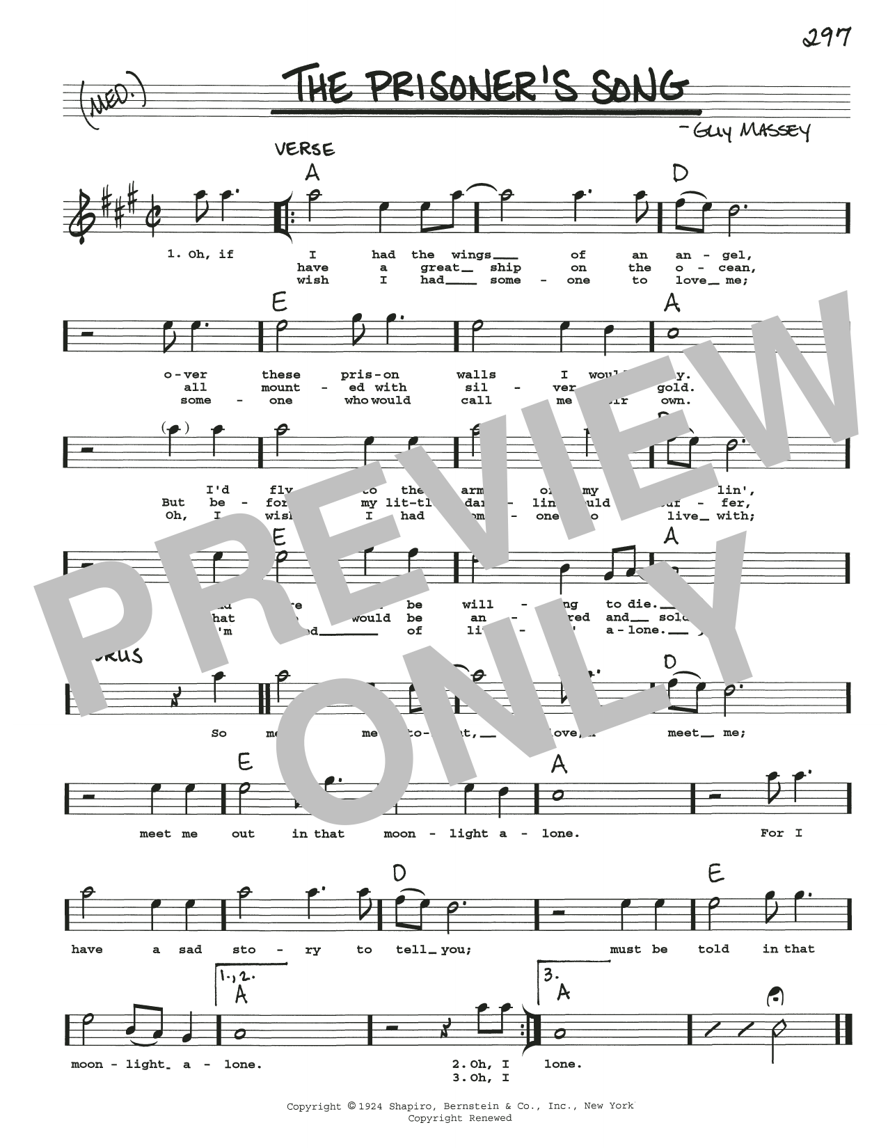 Guy Massey The Prisoner's Song Sheet Music Notes & Chords for Real Book – Melody, Lyrics & Chords - Download or Print PDF