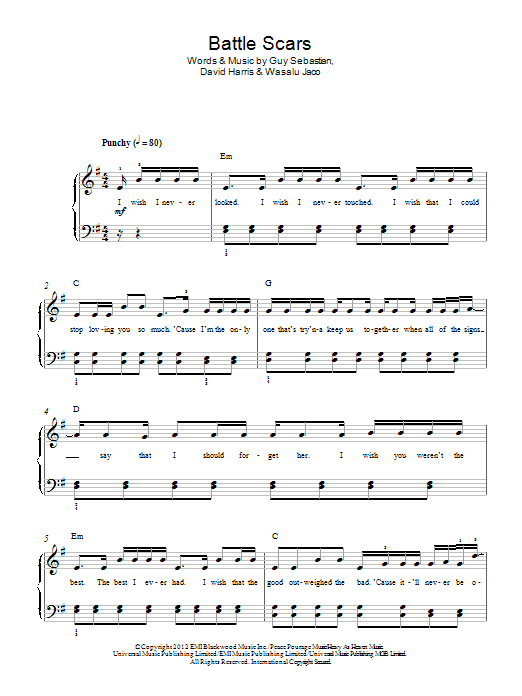 Guy Sebastian Battle Scars (feat. Lupe Fiasco) Sheet Music Notes & Chords for Beginner Piano - Download or Print PDF