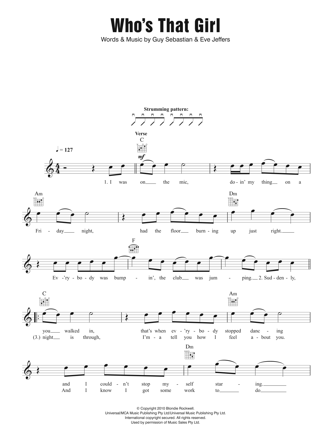 Guy Sebastian Who's That Girl (feat. Eve) Sheet Music Notes & Chords for Melody Line, Lyrics & Chords - Download or Print PDF