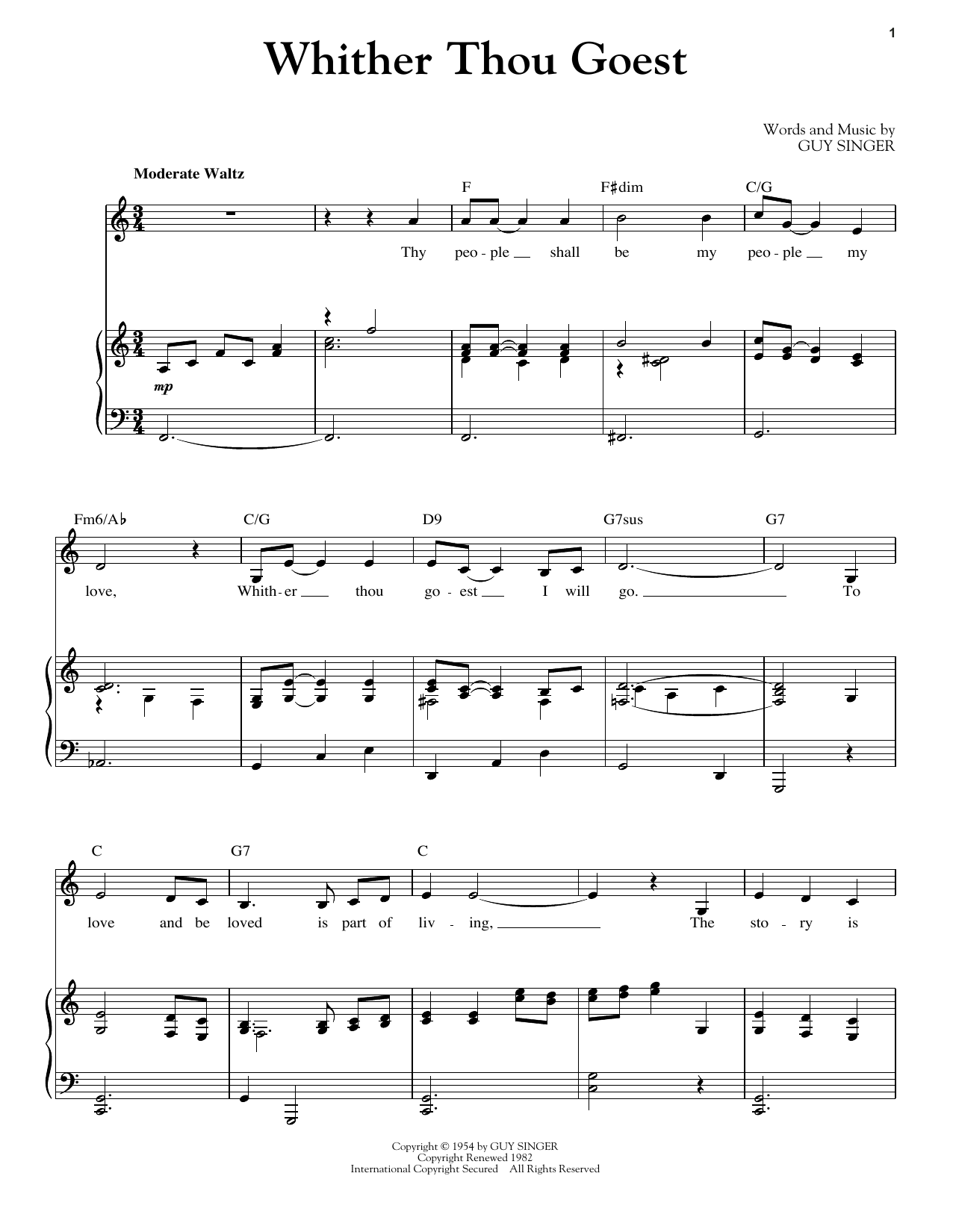 Guy Singer Whither Thou Goest Sheet Music Notes & Chords for Piano & Vocal - Download or Print PDF
