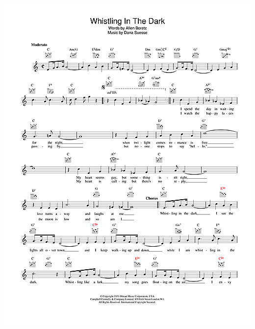 Preview Guy Lombardo Whistling In The Dark Jazz sheet music, notes and chords for Melody Line, Lyrics & Chords, SKU: 25399 Whistling In The Dark sheet music