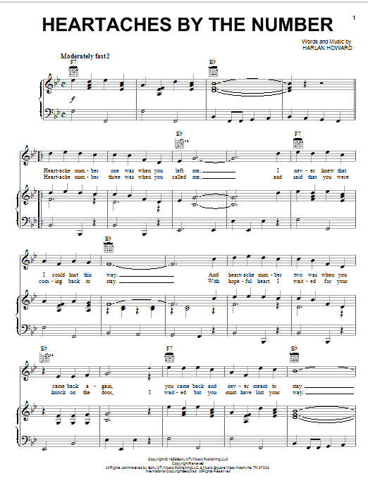 Preview Guy Mitchell Heartaches By The Number Country sheet music, notes and chords for Ukulele, SKU: 80965 Heartaches By The Number sheet music