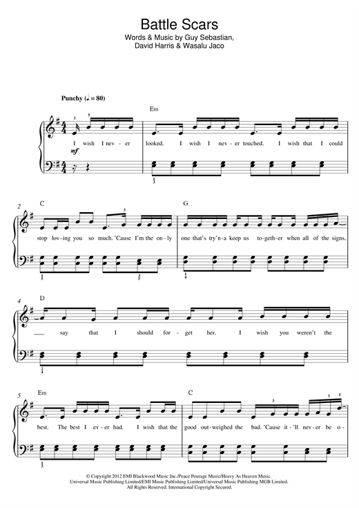Guy Sebastian Battle Scars (feat. Lupe Fiasco) Sheet Music Notes & Chords for Beginner Piano - Download or Print PDF