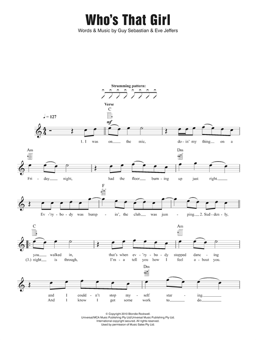 Guy Sebastian Who's That Girl (feat. Eve) Sheet Music Notes & Chords for Ukulele - Download or Print PDF
