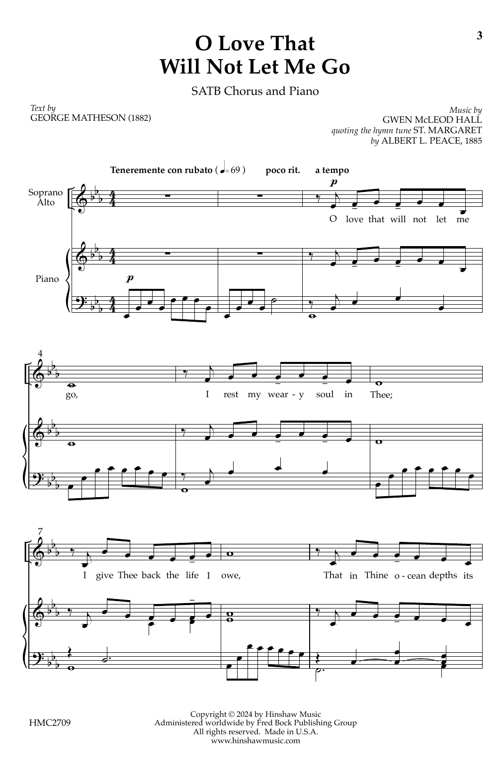 Gwen Hall O Love That Will Not Let Me Go Sheet Music Notes & Chords for SATB Choir - Download or Print PDF