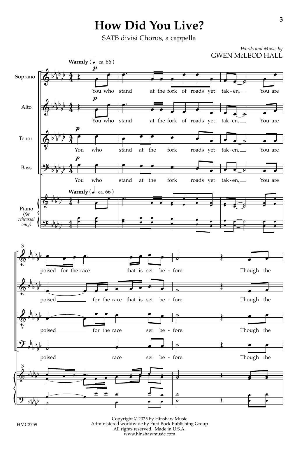 Gwen MacLeod Hall How Did You Live? Sheet Music Notes & Chords for SATB divisi Choir - Download or Print PDF