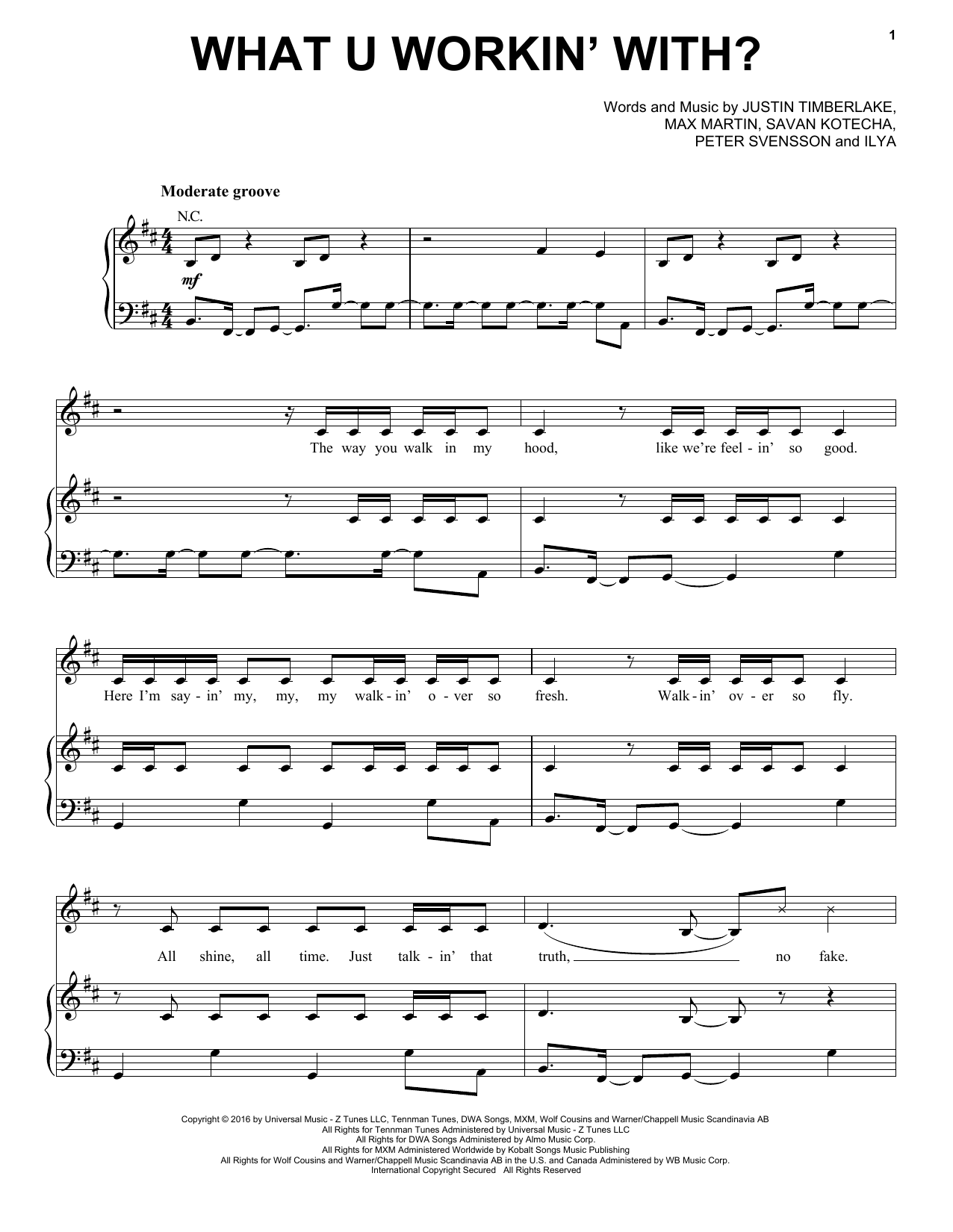 Gwen Stefani and Justin Timberlake What U Workin' With? Sheet Music Notes & Chords for Piano, Vocal & Guitar (Right-Hand Melody) - Download or Print PDF