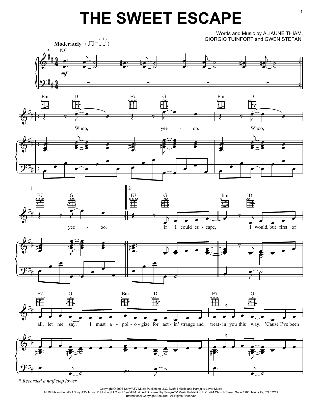 Gwen Stefani The Sweet Escape (feat. Akon) Sheet Music Notes & Chords for Easy Piano - Download or Print PDF
