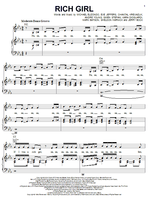 Gwen Stefani featuring Eve Rich Girl Sheet Music Notes & Chords for Piano, Vocal & Guitar (Right-Hand Melody) - Download or Print PDF Gwen Stefani featuring Eve Rich Girl Sheet Music Notes & Chords for Piano, Vocal & Guitar (Right-Hand Melody) - Download or Print PDF