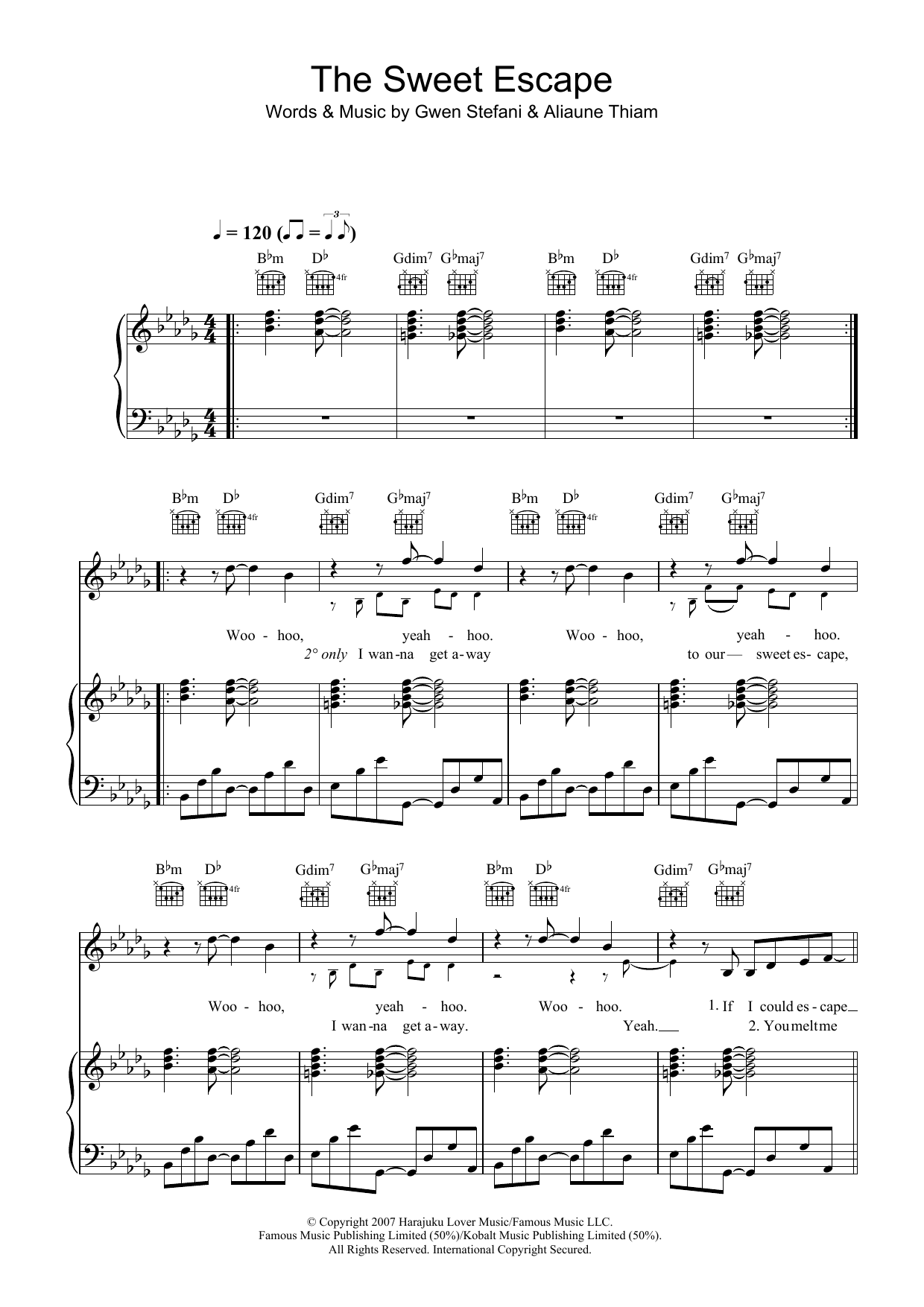 Gwen Stefani The Sweet Escape (featuring Akon) Sheet Music Notes & Chords for Piano, Vocal & Guitar - Download or Print PDF