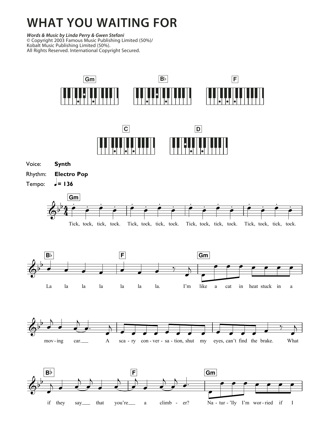 Gwen Stefani What You Waiting For Sheet Music Notes & Chords for Melody Line, Lyrics & Chords - Download or Print PDF
