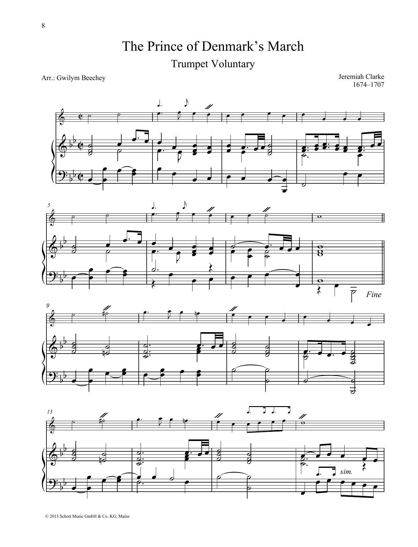 Gwilym Beechey The Prince of Denmark's March Sheet Music Notes & Chords for Brass Solo - Download or Print PDF