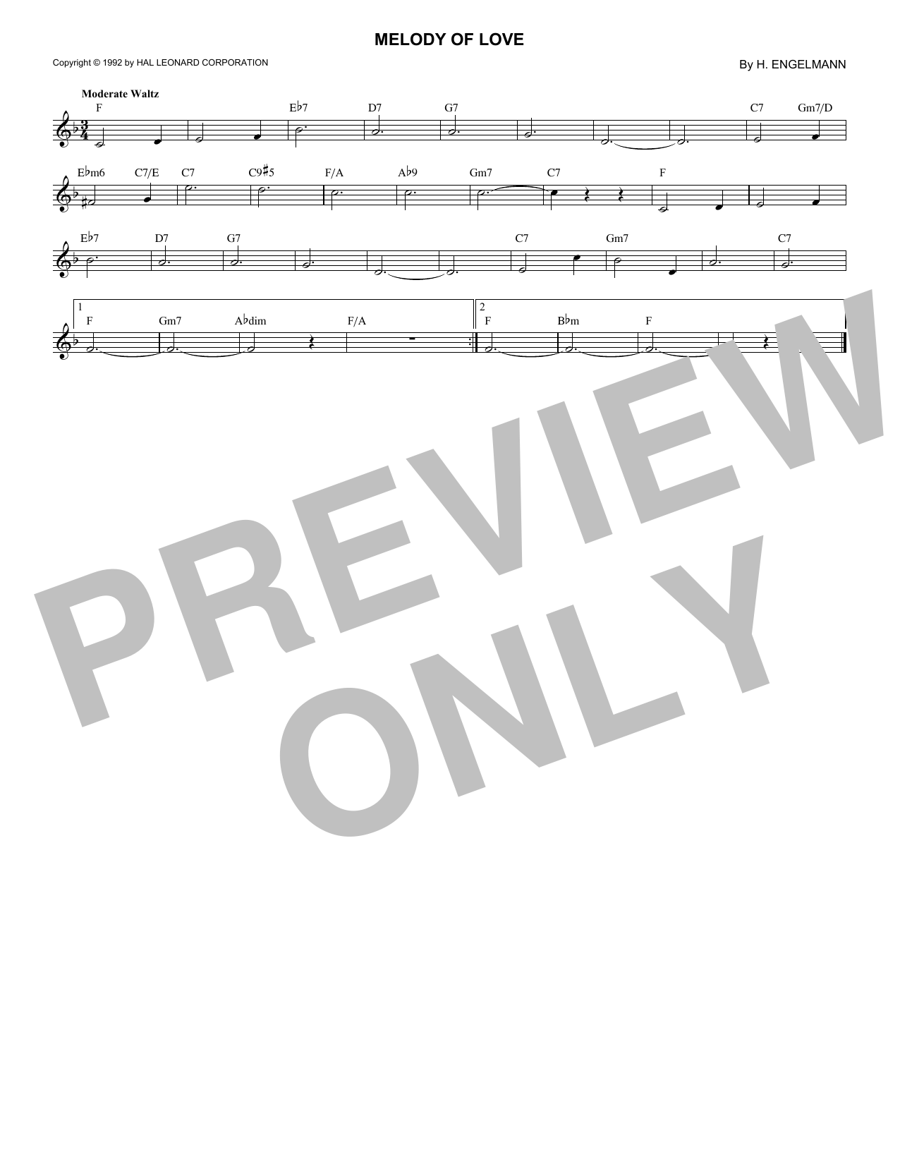 H. Engelmann Melody Of Love Sheet Music Notes & Chords for Melody Line, Lyrics & Chords - Download or Print PDF