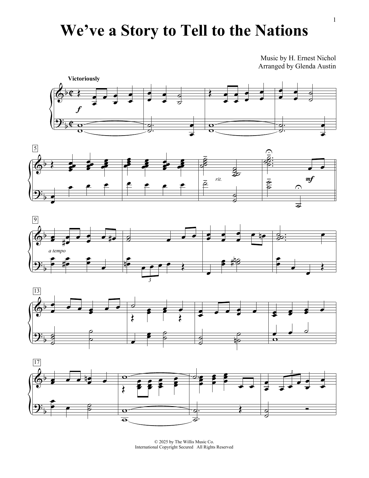 H. Ernest Nichol We've A Story To Tell To The Nations (arr. Glenda Austin) Sheet Music Notes & Chords for Educational Piano - Download or Print PDF