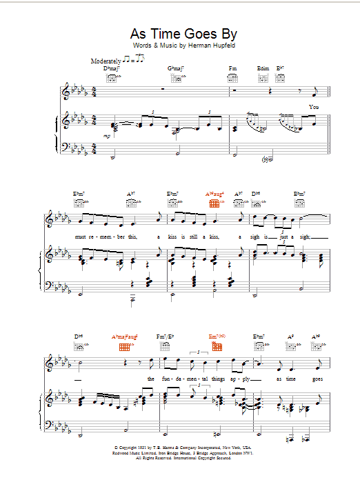 H Hupfeld As Time Goes By Sheet Music Notes & Chords for Piano, Vocal & Guitar - Download or Print PDF