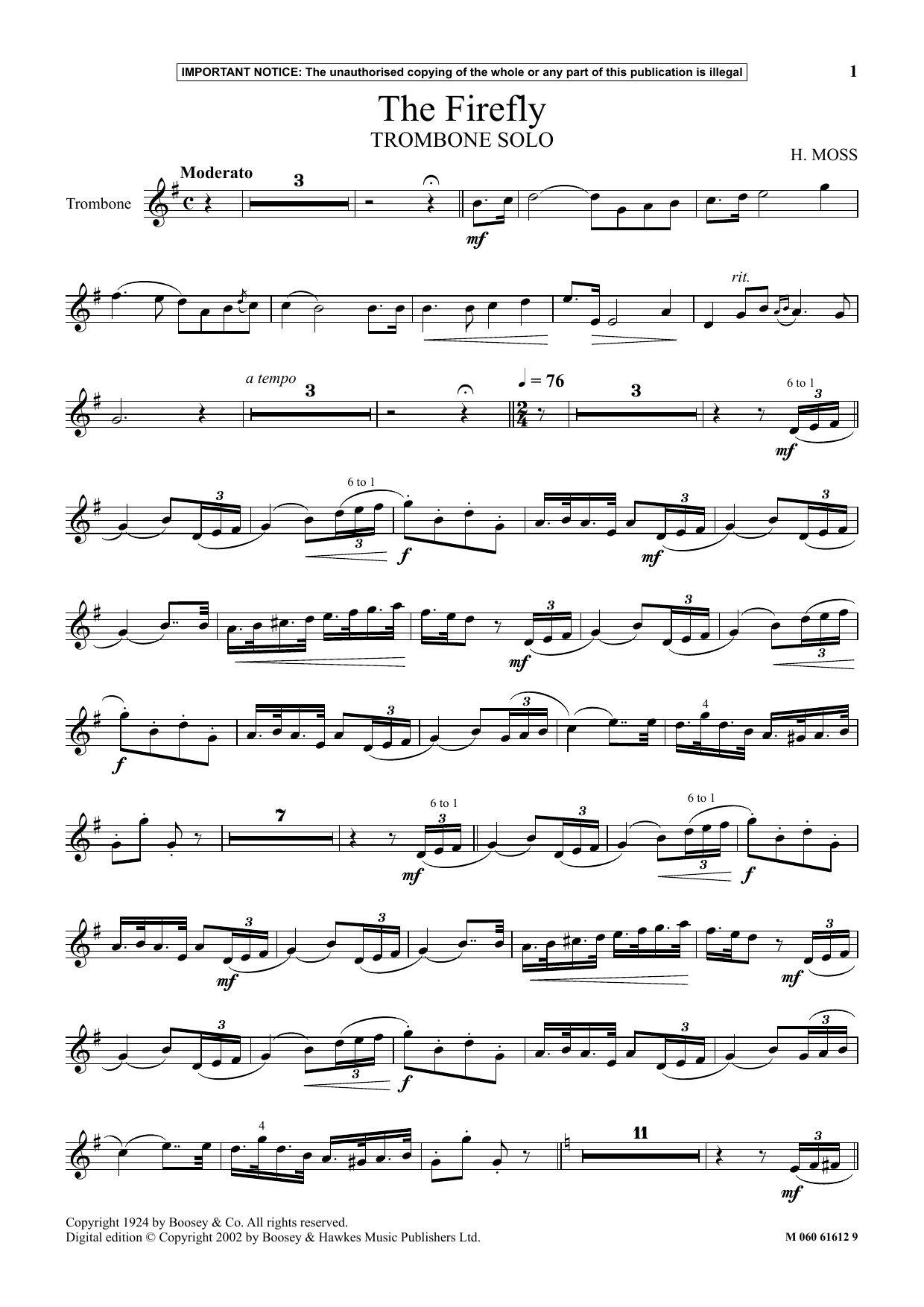 H. Moss The Firefly Sheet Music Notes & Chords for Instrumental Solo - Download or Print PDF