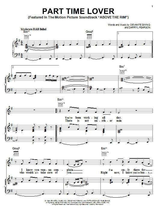 Preview H-Town Part Time Lover Film and TV sheet music, notes and chords for Piano, Vocal & Guitar (Right-Hand Melody), SKU: 18134 sheet music, piano notes, chords, guitar tabs, score, transpose, transcribe, how to play, guide, download, learn, tutorial, progression, song, artist, awards, billboard, mtv, vh1, tour, single, album, release