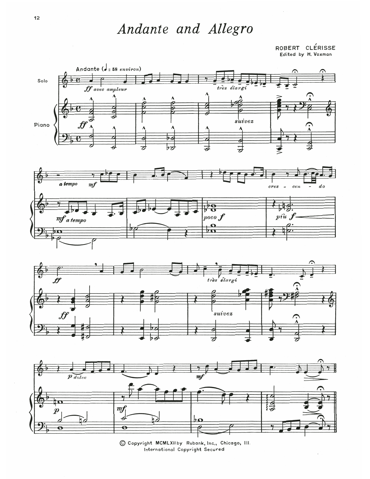 H. Voxman Andante And Allegro Sheet Music Notes & Chords for Baritone T.C. and Piano - Download or Print PDF