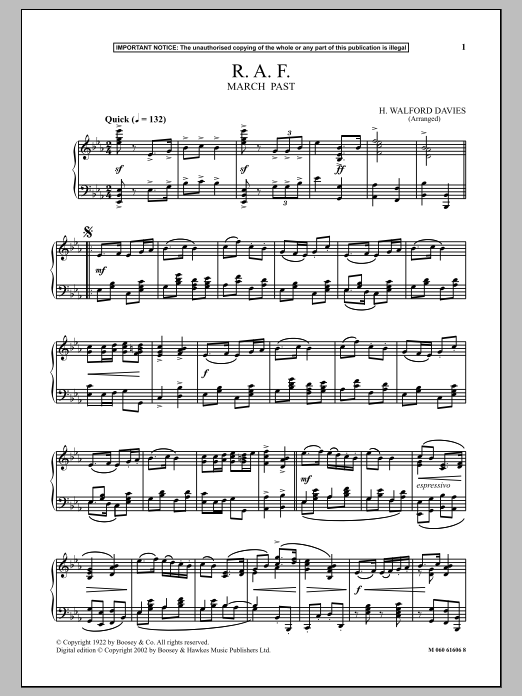 H. Walford Davies R.A.F. March Past Sheet Music Notes & Chords for Piano - Download or Print PDF