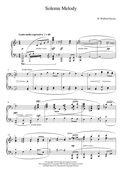 H. Walford Davies Solemn Melody Sheet Music Notes & Chords for Piano - Download or Print PDF