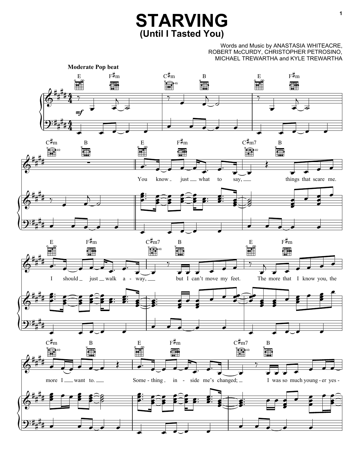 Hailee Steinfeld & Grey Feat. Zedd Starving (Until I Tasted You) Sheet Music Notes & Chords for Piano, Vocal & Guitar (Right-Hand Melody) - Download or Print PDF