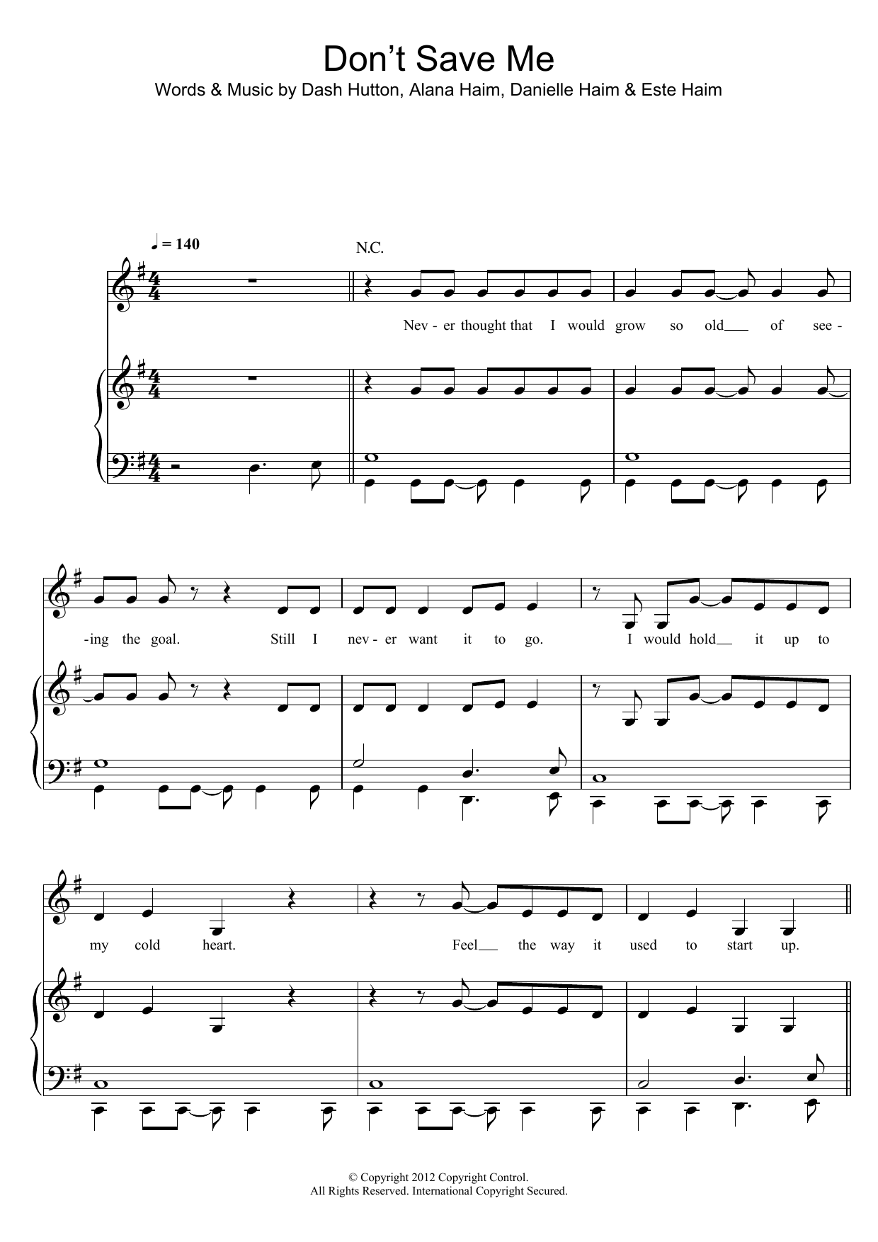 Haim Don't Save Me Sheet Music Notes & Chords for Piano, Vocal & Guitar (Right-Hand Melody) - Download or Print PDF