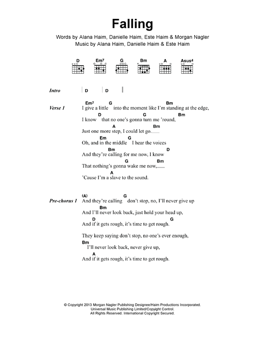 Haim Falling Sheet Music Notes & Chords for Piano, Vocal & Guitar (Right-Hand Melody) - Download or Print PDF