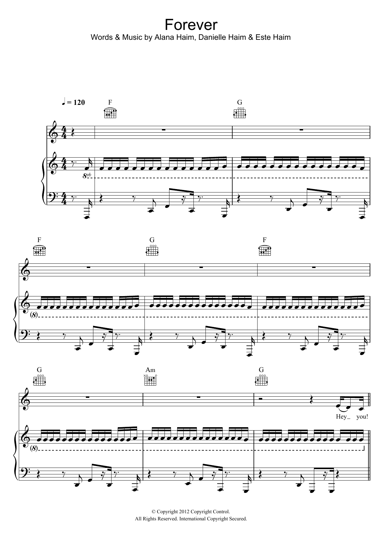 Haim Forever Sheet Music Notes & Chords for Piano, Vocal & Guitar (Right-Hand Melody) - Download or Print PDF