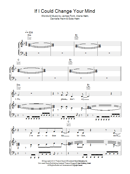Haim If I Could Change Your Mind Sheet Music Notes & Chords for Piano, Vocal & Guitar (Right-Hand Melody) - Download or Print PDF