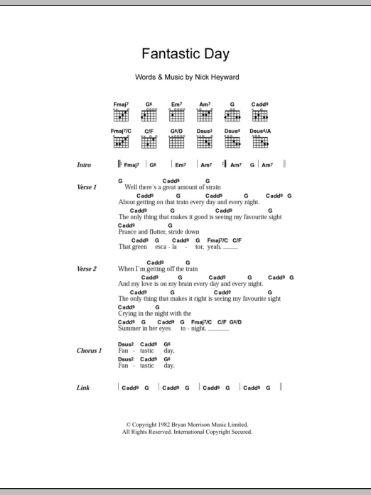 Haircut 100 Fantastic Day Sheet Music Notes & Chords for Lyrics & Chords - Download or Print PDF