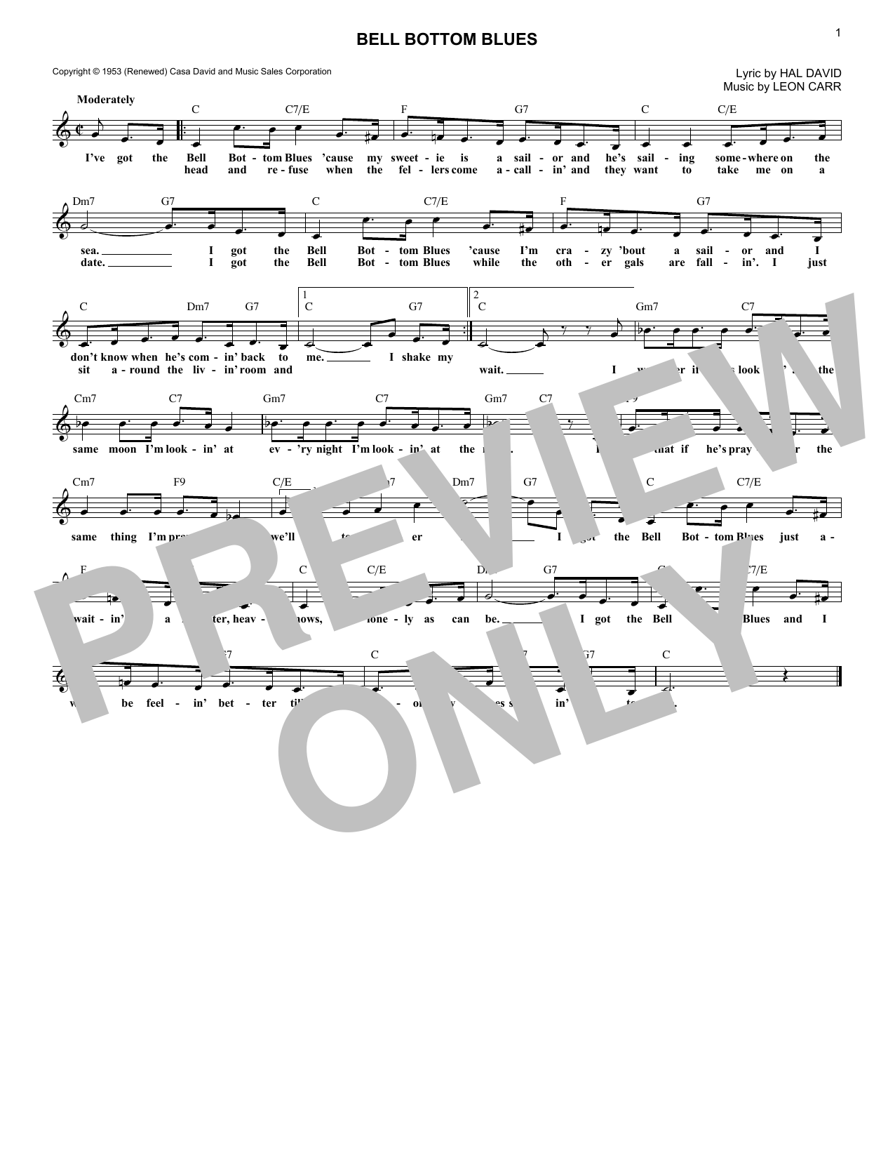 Hal David Bell Bottom Blues Sheet Music Notes & Chords for Melody Line, Lyrics & Chords - Download or Print PDF Hal David Bell Bottom Blues Sheet Music Notes & Chords for Melody Line, Lyrics & Chords - Download or Print PDF