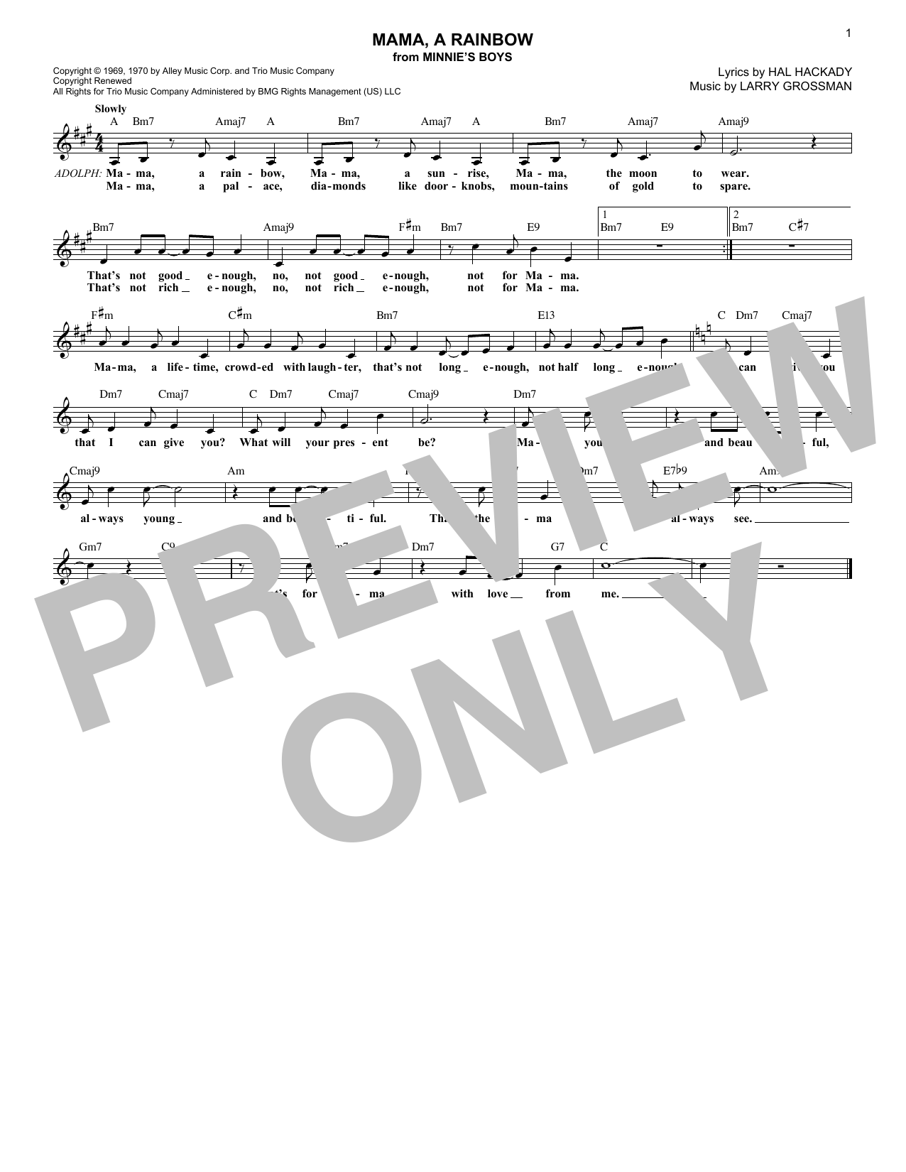 Hal Hackady Mama, A Rainbow (from Minnie's Boys) Sheet Music Notes & Chords for Lead Sheet / Fake Book - Download or Print PDF