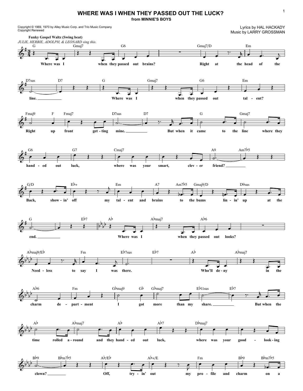 Larry Grossman Where Was I When They Passed Out The Luck? Sheet Music Notes & Chords for Melody Line, Lyrics & Chords - Download or Print PDF