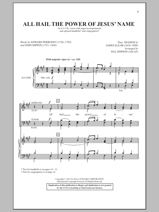Hal Hopson All Hail The Power Of Jesus' Name Sheet Music Notes & Chords for SATB - Download or Print PDF