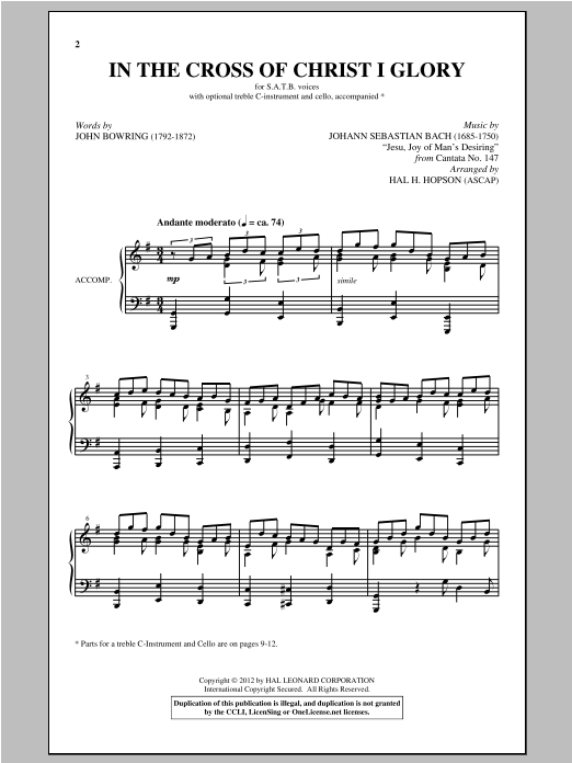 Hal Hopson In The Cross Of Christ I Glory Sheet Music Notes & Chords for SATB - Download or Print PDF