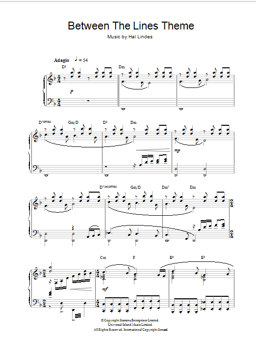 Hal Lindes Between The Lines Theme Sheet Music Notes & Chords for Piano - Download or Print PDF