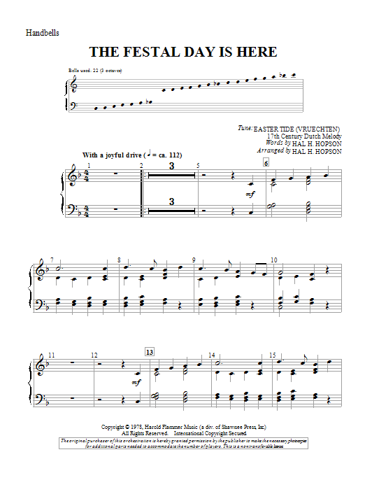 Preview Hal H. Hopson The Festal Day Is Here Religious sheet music, notes and chords for Percussion, SKU: 94049 The Festal Day Is Here sheet music