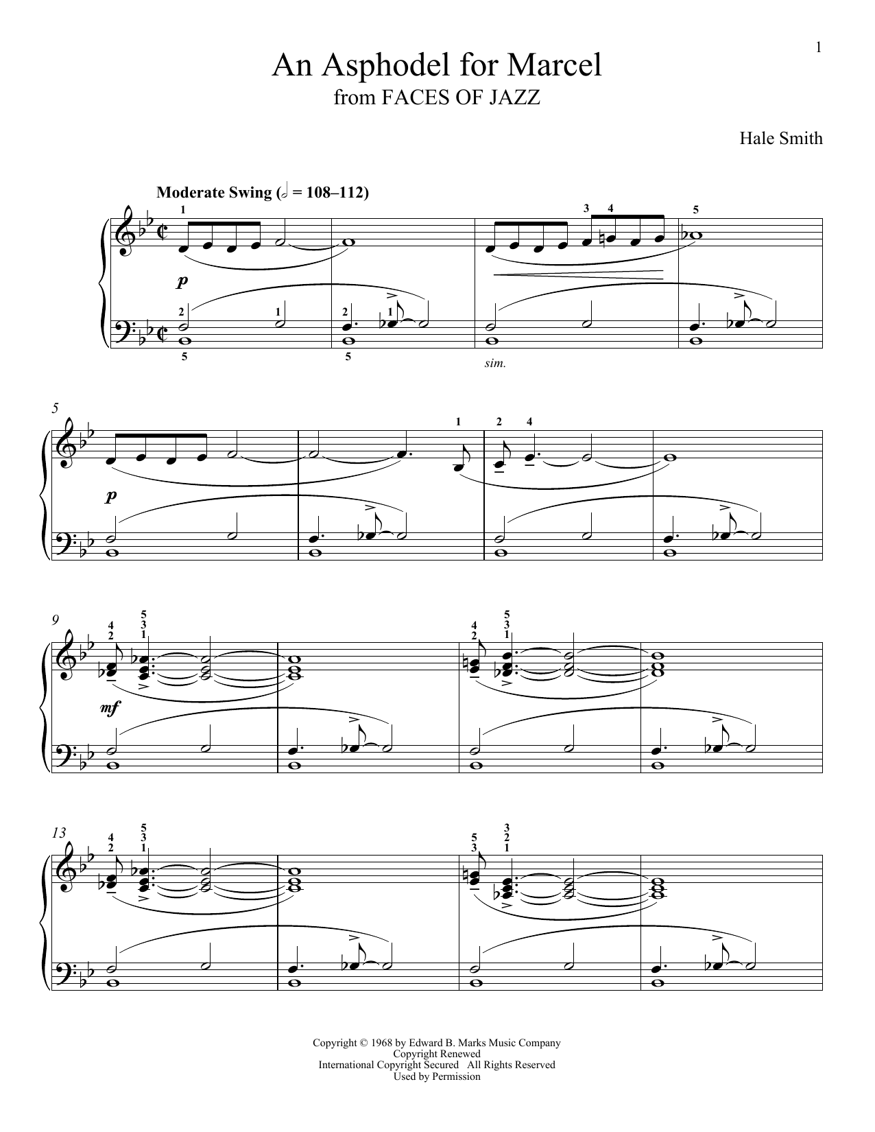 Hale Smith An Asphodel For Marcel Sheet Music Notes & Chords for Piano Solo - Download or Print PDF