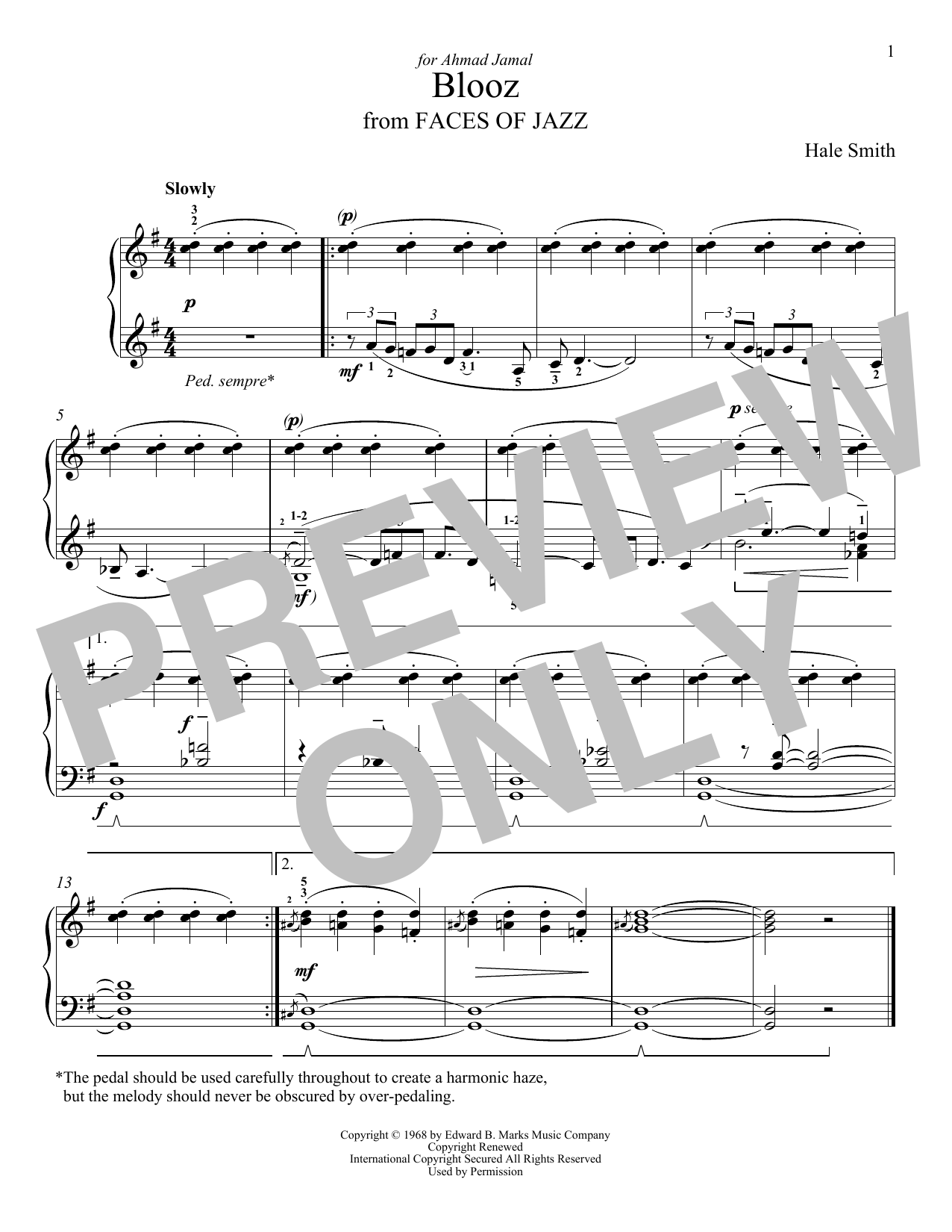 Hale Smith Blooz Sheet Music Notes & Chords for Piano Solo - Download or Print PDF