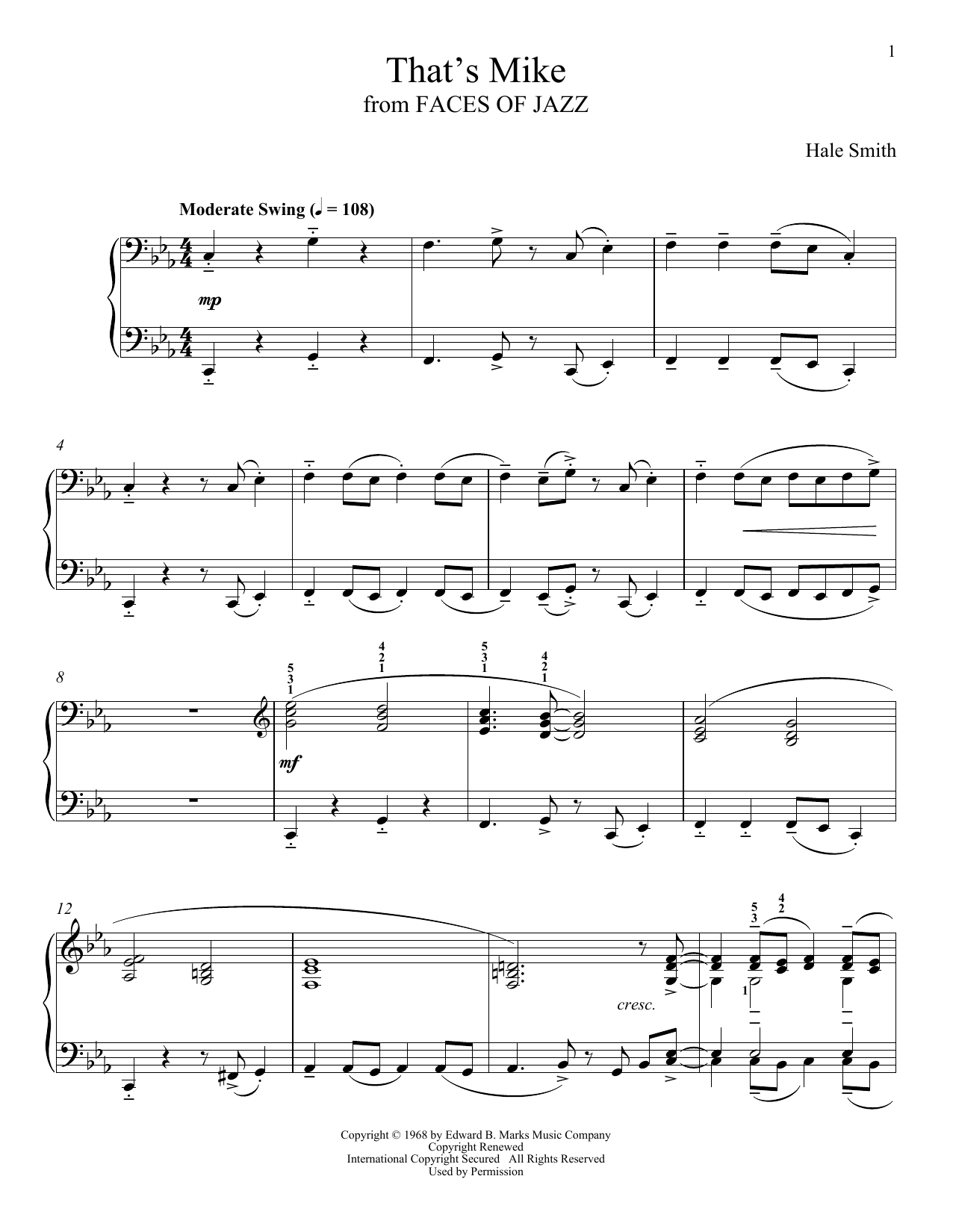 Hale Smith That's Mike Sheet Music Notes & Chords for Piano Solo - Download or Print PDF