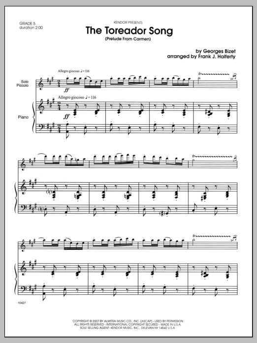 The Toreador Song (Prelude From Carmen) - Piano sheet music