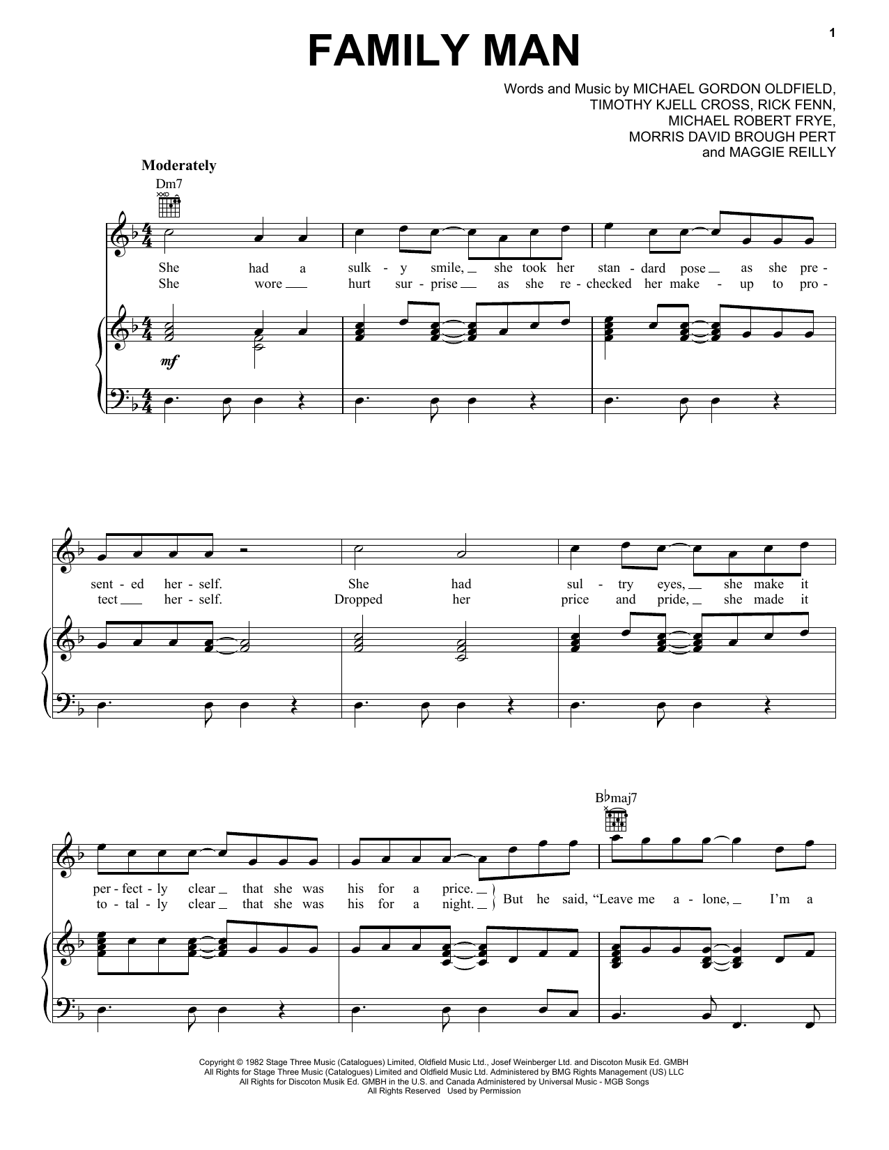 Hall & Oates Family Man Sheet Music Notes & Chords for Piano, Vocal & Guitar (Right-Hand Melody) - Download or Print PDF