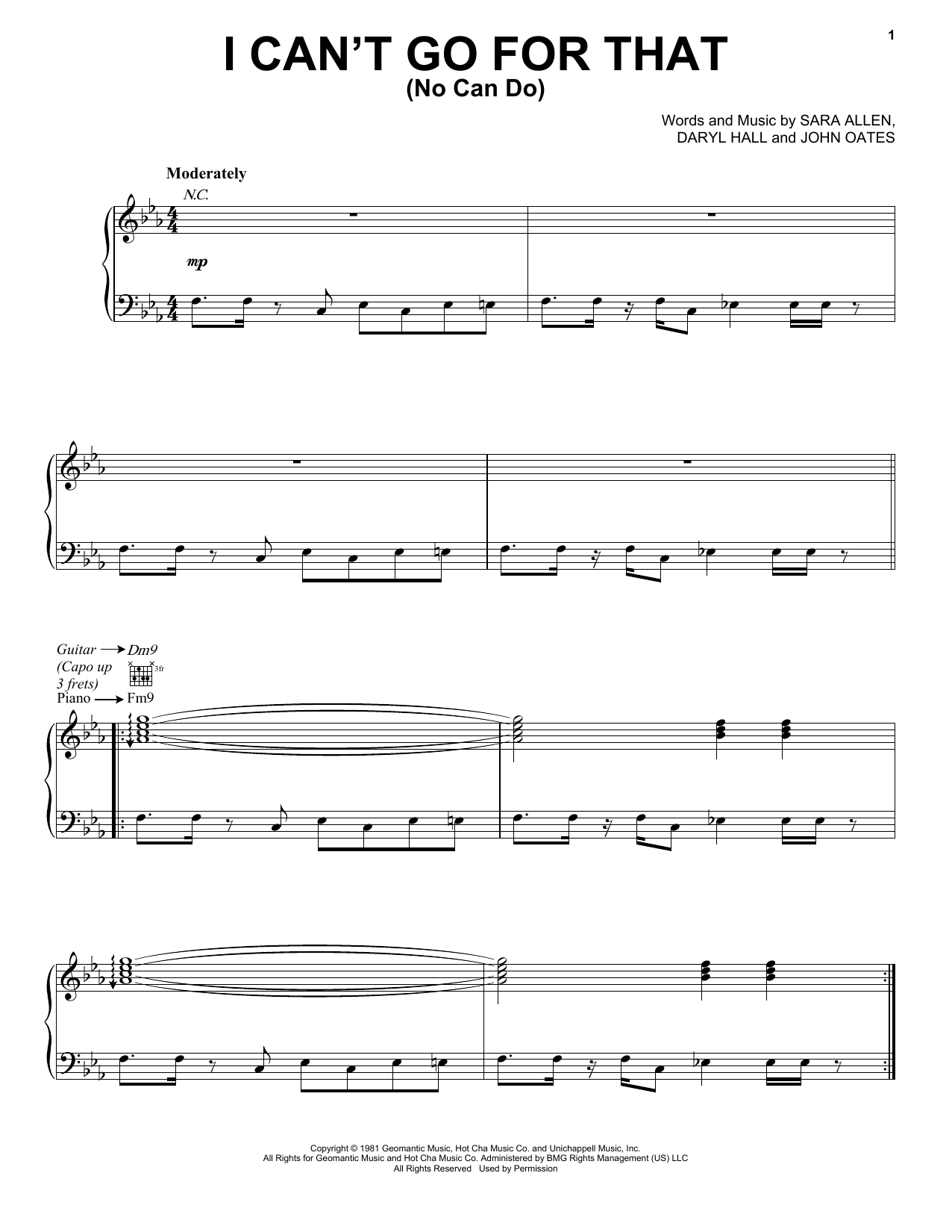 Hall & Oates I Can't Go For That Sheet Music Notes & Chords for Piano, Vocal & Guitar (Right-Hand Melody) - Download or Print PDF
