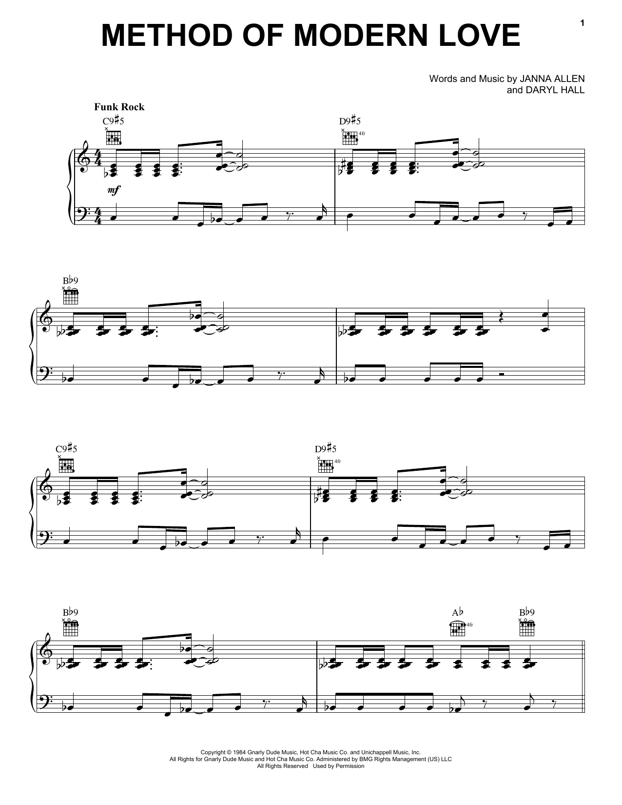 Hall & Oates Method Of Modern Love Sheet Music Notes & Chords for Piano, Vocal & Guitar (Right-Hand Melody) - Download or Print PDF