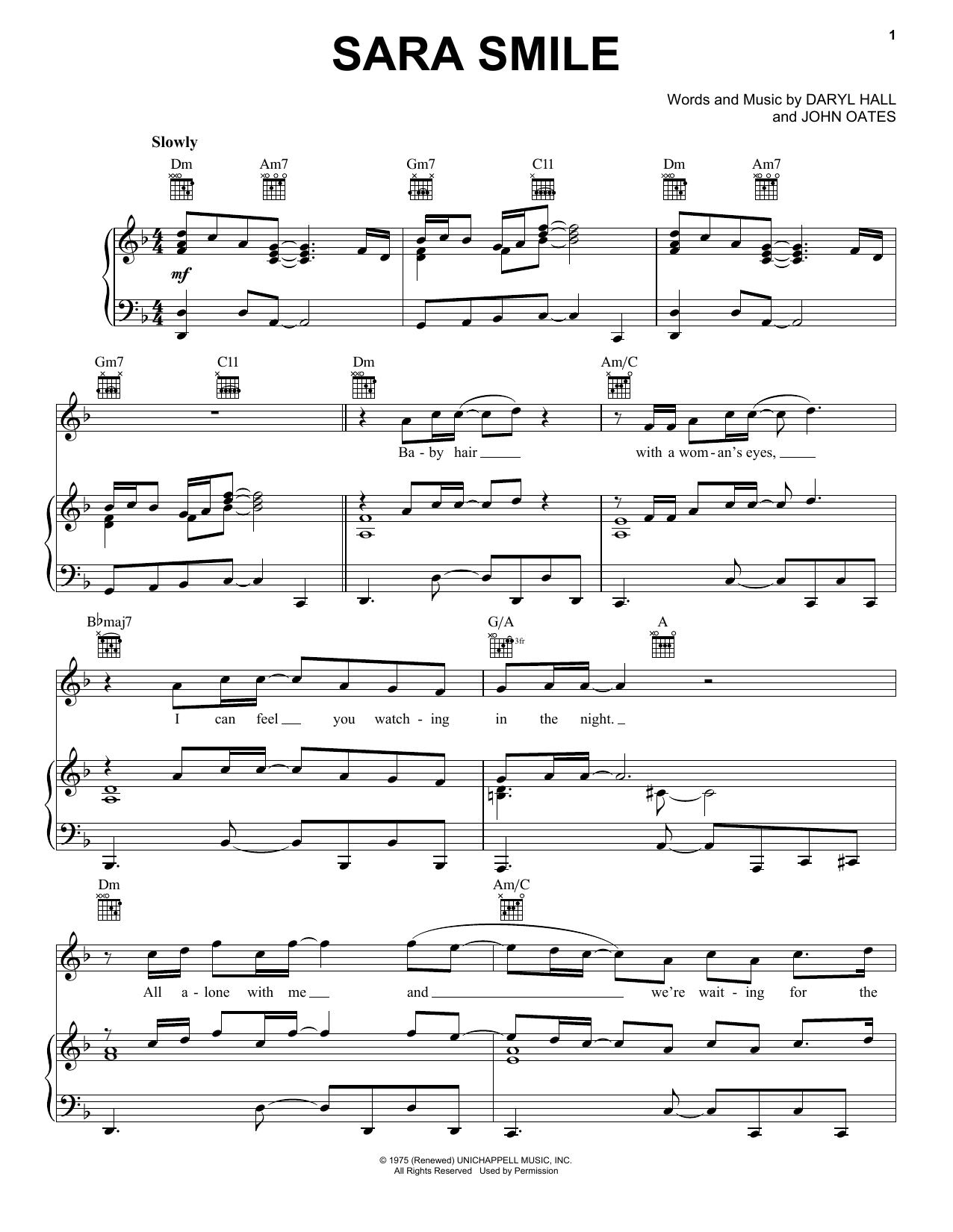 Hall & Oates Sara Smile Sheet Music Notes & Chords for Lyrics & Chords - Download or Print PDF