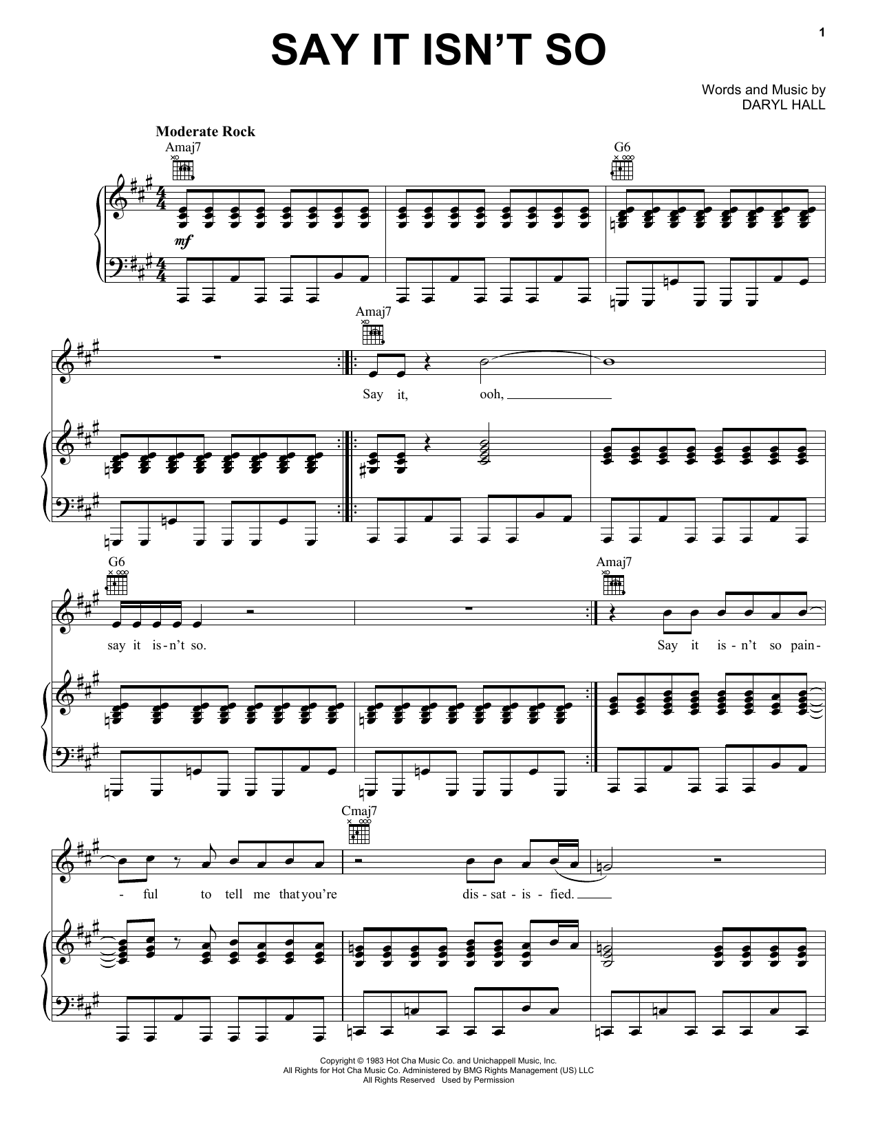 Hall & Oates Say It Isn't So Sheet Music Notes & Chords for Piano, Vocal & Guitar (Right-Hand Melody) - Download or Print PDF