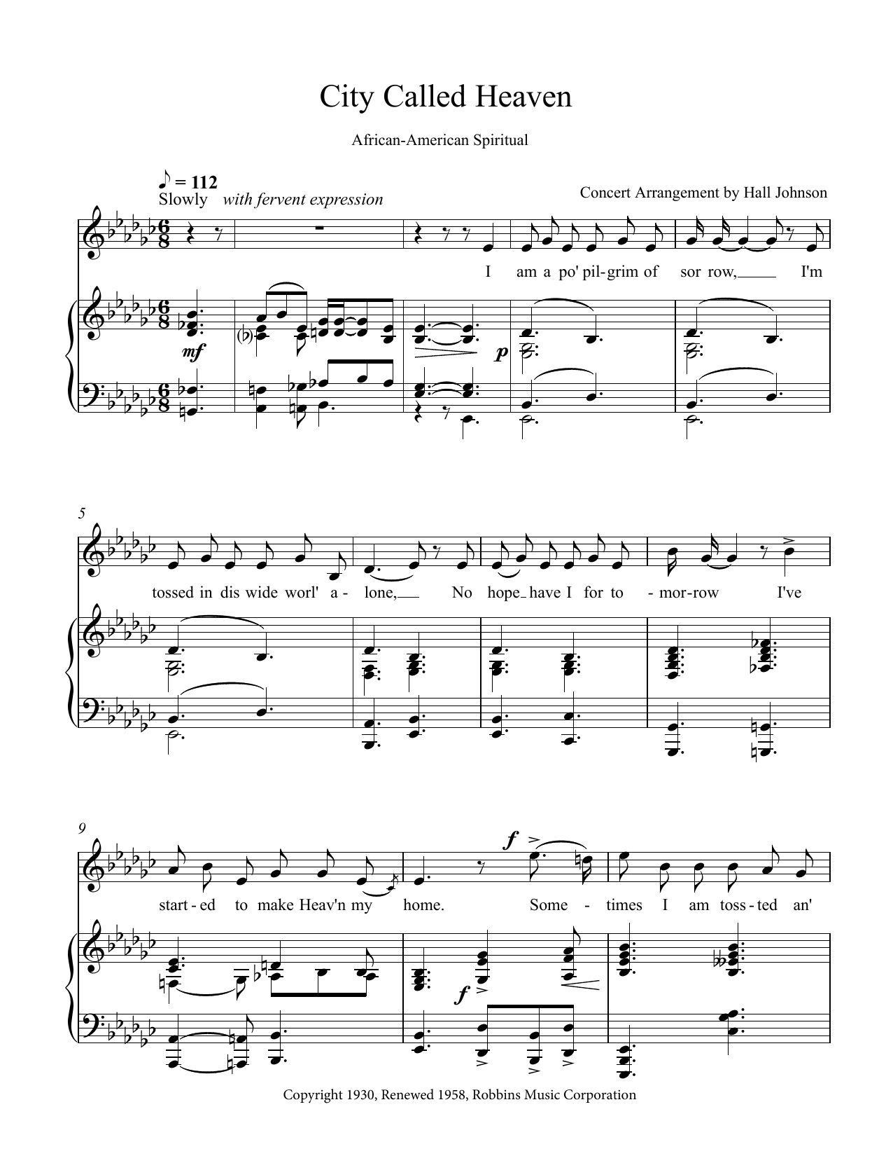 Hall Johnson City Called Heaven (E-flat minor) Sheet Music Notes & Chords for Piano & Vocal - Download or Print PDF