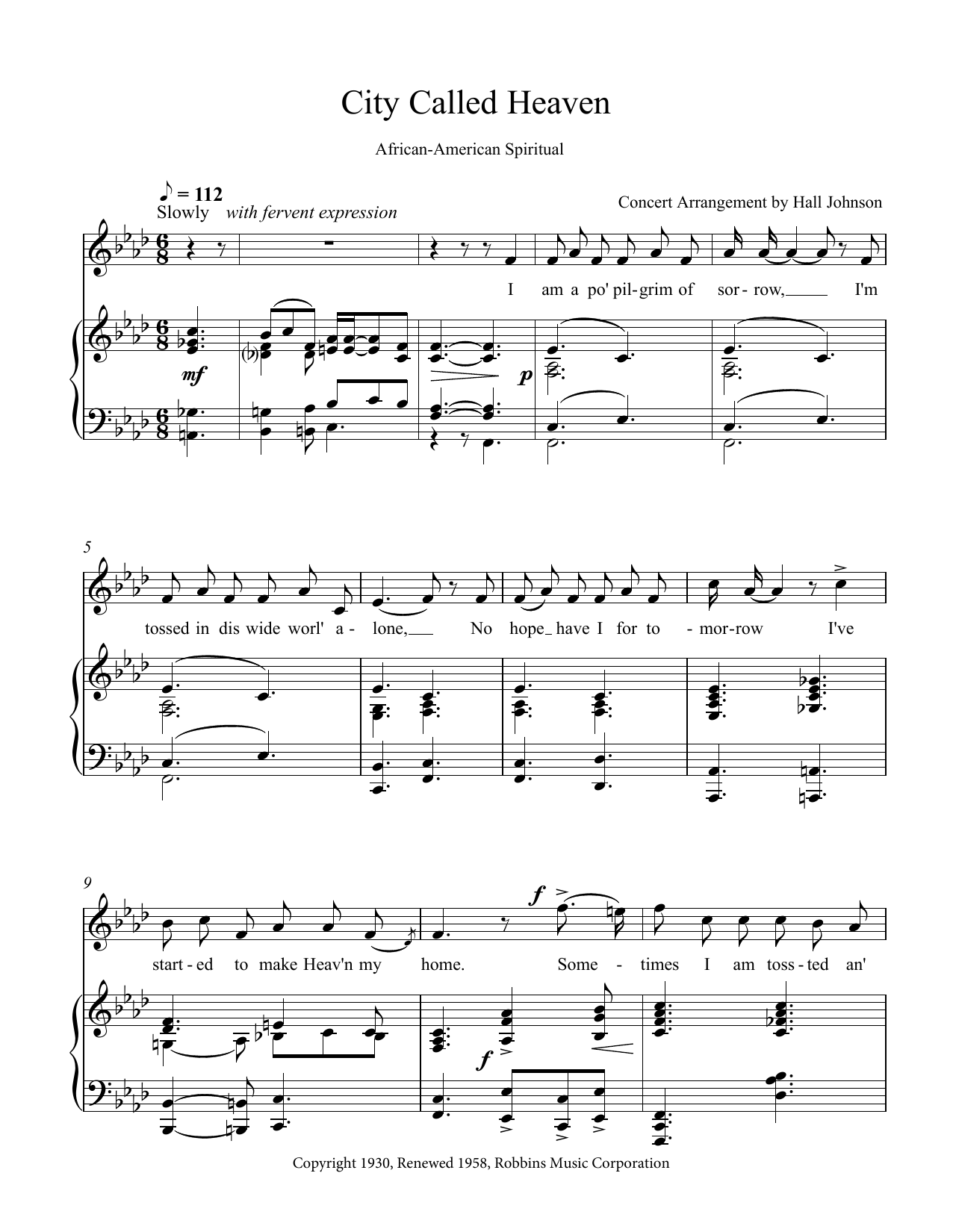 Hall Johnson City Called Heaven (F minor) Sheet Music Notes & Chords for Piano & Vocal - Download or Print PDF
