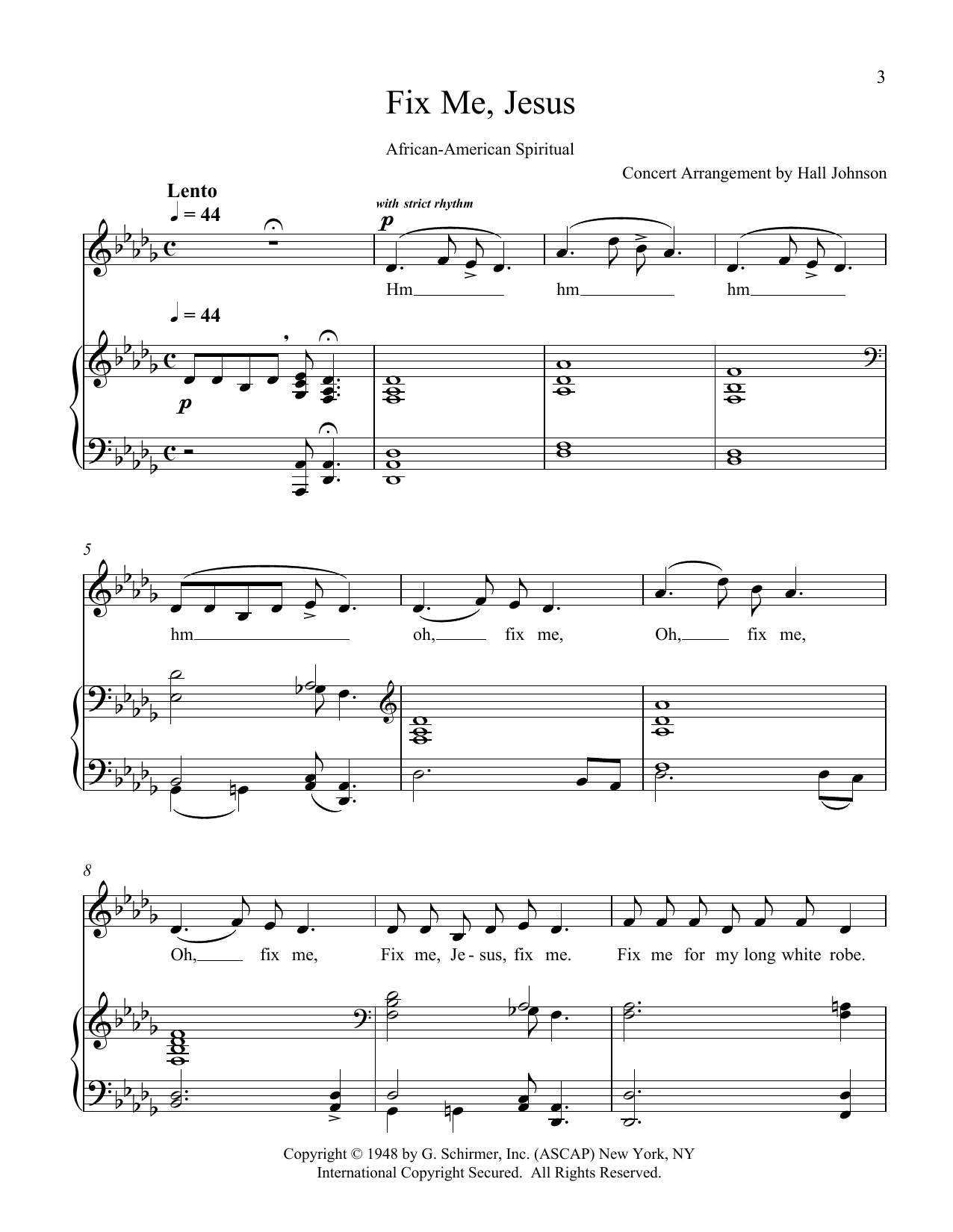 Hall Johnson Fix Me, Jesus (D-flat) Sheet Music Notes & Chords for Piano & Vocal - Download or Print PDF