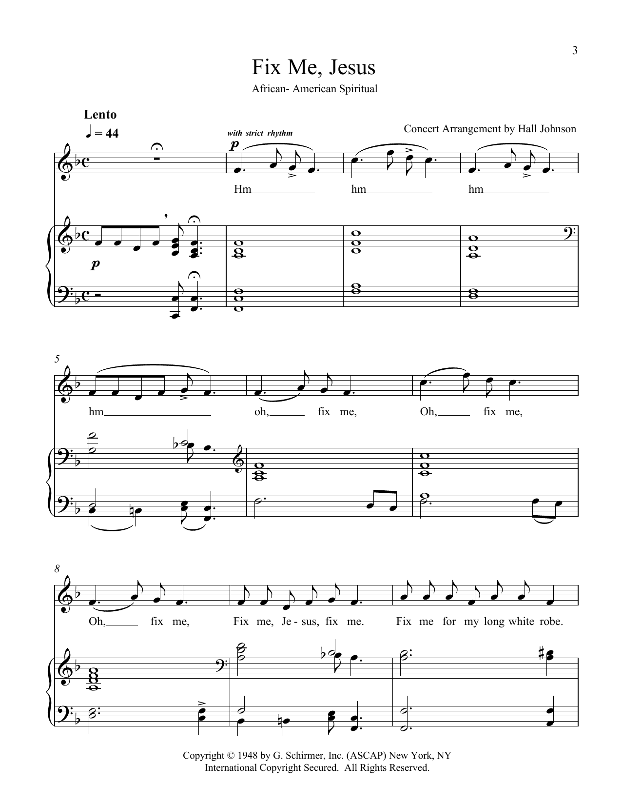 Hall Johnson Fix Me, Jesus (F) Sheet Music Notes & Chords for Piano & Vocal - Download or Print PDF
